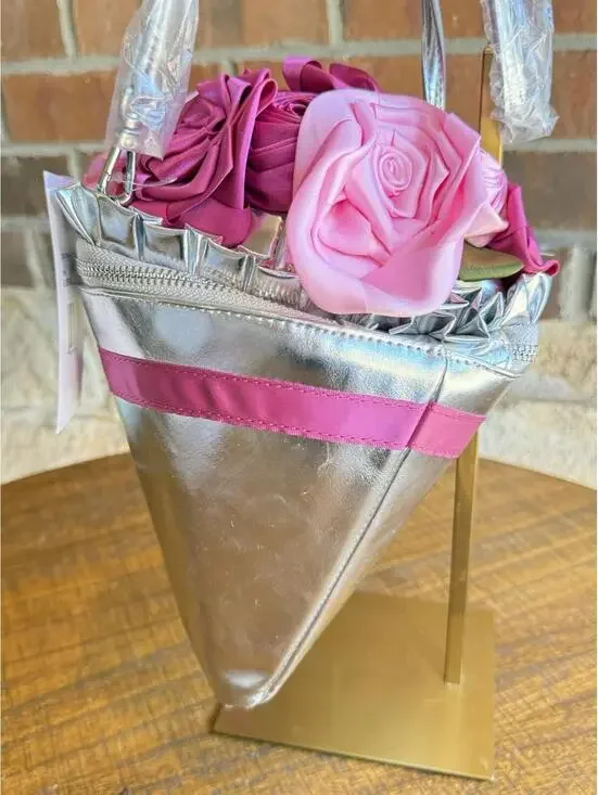 🌸 Betsey Johnson Kitsch Somethin New Bouquet Pink Silver Crossbody Bag NWT - Picture 9 of 14